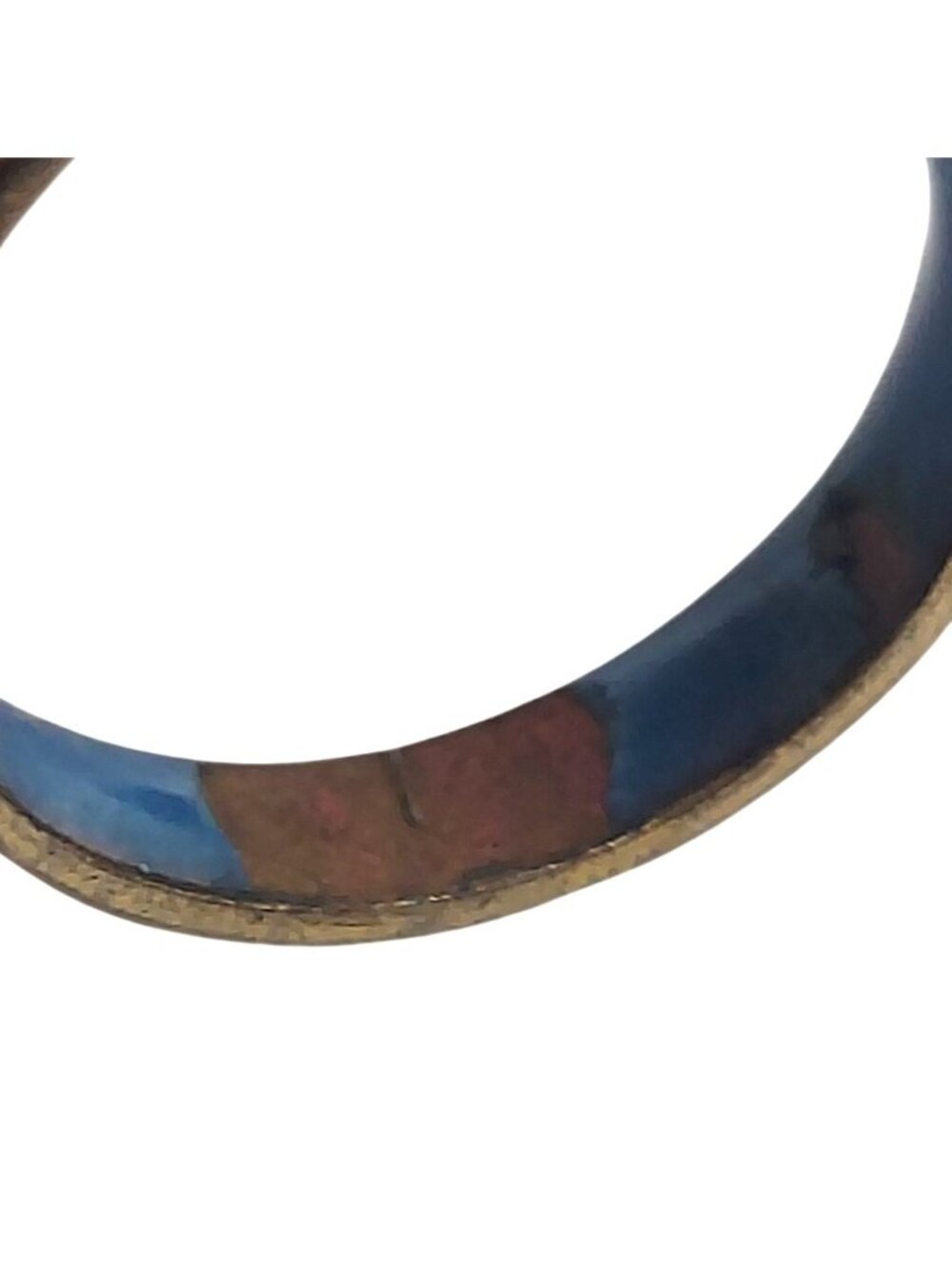 Vintage Cloisonné White Enamel Geometric Design Brass Band Ring Size 6 - Picture 8 of 8